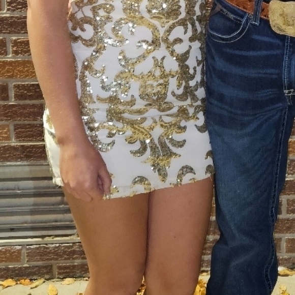 Gold Sequin Mini Dress - Picture 1 of 3